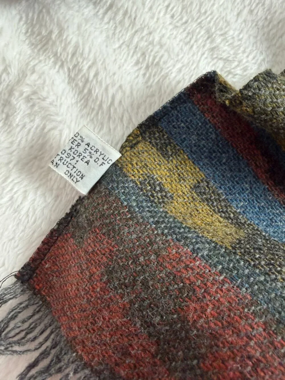 Vintage Multicolor Striped Fringe Scarf 56x7 Inches Woven Acrylic-Wool Blend